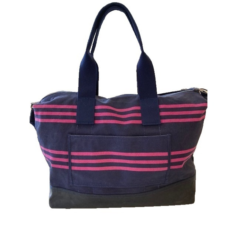 Land Ends Sriped Weekend Canvas Tote Large Purple and Pink